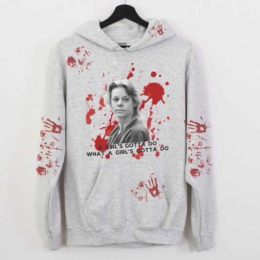 Aileen True Crime Long Sleeve with Graphics Crewneck Sweatshirt or Hoodie Pullover Casual Women's Gray Ghost Skeleton Graphic Style