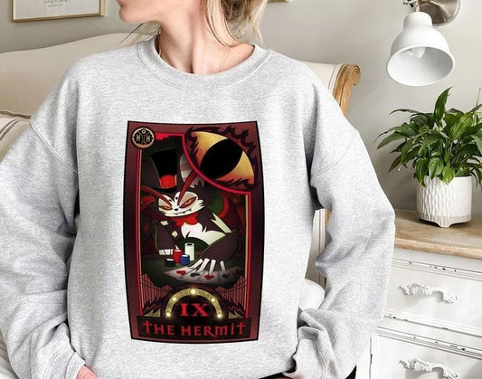 Alastor's Lackey The Hermit, Hazbin Hotel Tarot Card Sweatshirt