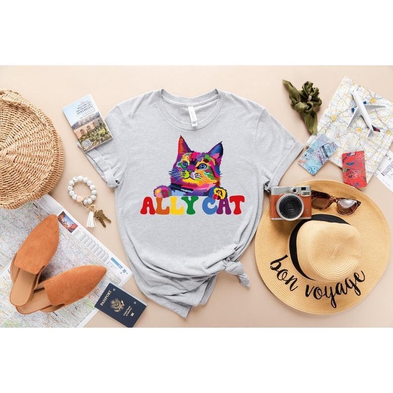 Ally Cat LGBTQ, Ally Pride, Vintage Lgbt Shirt, Pride Month Gift, Human Rights, LGBT Support Tee, Equality Rights Gift, Proud Women Shirt,