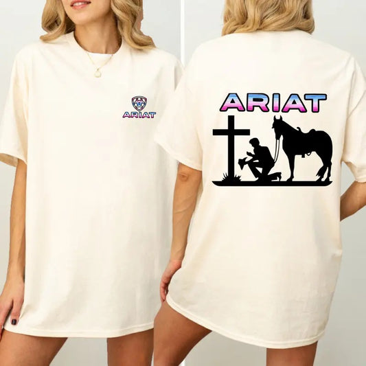 Ariat Christian T-Shirt - Iconic Cowboy and Horse Silhouette with Cross Design, Unisex T-Shirts for Everyday Faith and Outdoor Comfort, Menswear Tops
