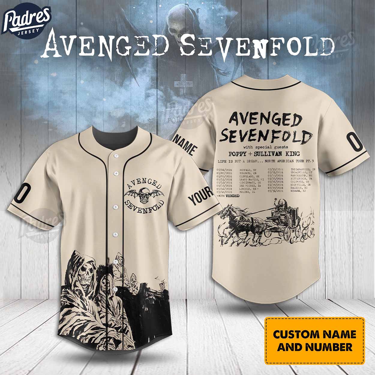 Avenged Sevenfold Tour 2024 Custom Music Baseball Jersey Shirt - Padres Jersey Oasis: Elevate Your Baseball Style Game