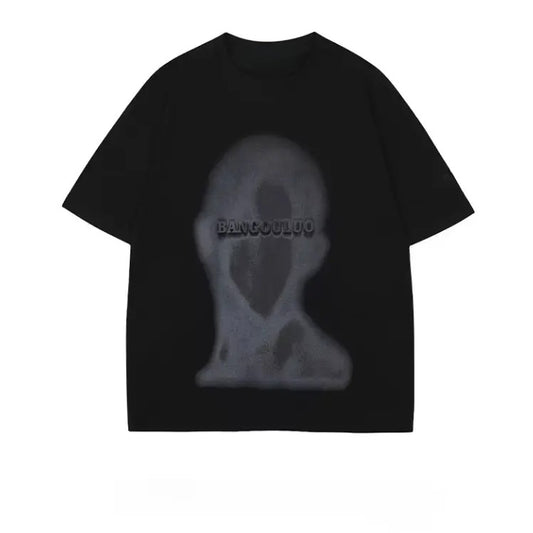 BANGOULUO Abstract Face Graphic T-Shirt, Distorted Art Print, Casual Unisex Cotton Top, Contemporary Streetwear Tee, Menswear, Womenswear, Sweatshirt, Hoodie