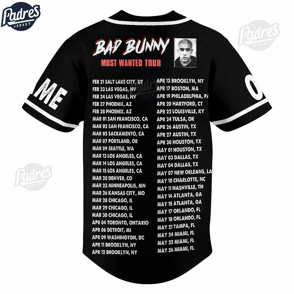Bad Bunny Most Wanted Tour 2024 Custom Black Baseball Jersey - Padres Jersey Oasis: Elevate Your Baseball Style Game