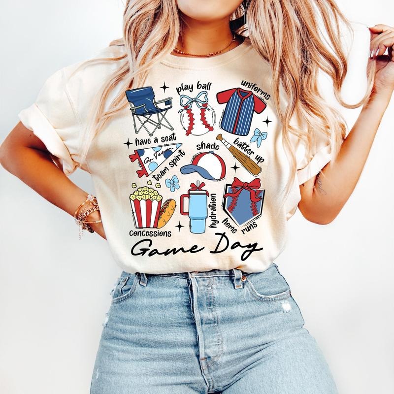 Baseball Game Day T-Shirt, Baseball Bow T-Shirt, Hey Batter Batter Swing, Ballpark Mama Cotton Fabric