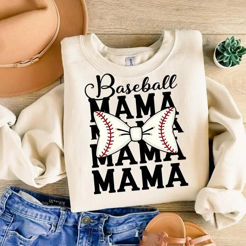 Baseball Mama , Coquette Bow , Baseball Bow , Baseball Mom , Retro Baseball , Game Day , Sports Sweatshirt