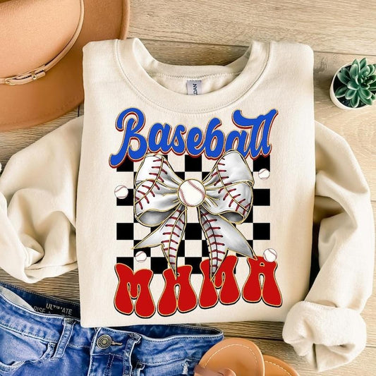 Baseball Mama , Game Day Baseball Coquette , Baseball Bow , Retro Baseball , Checker Baseball Mom , Girly Baseball Sweatshirt