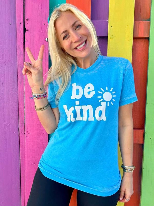 Be Kind Acid Wash Turquoise Tee