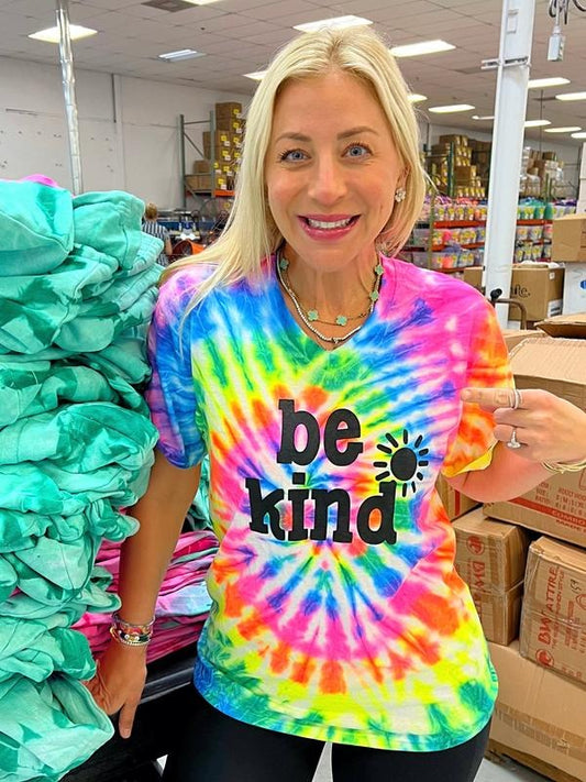 Be Kind Tie-Dye Swirl V-Neck Tee