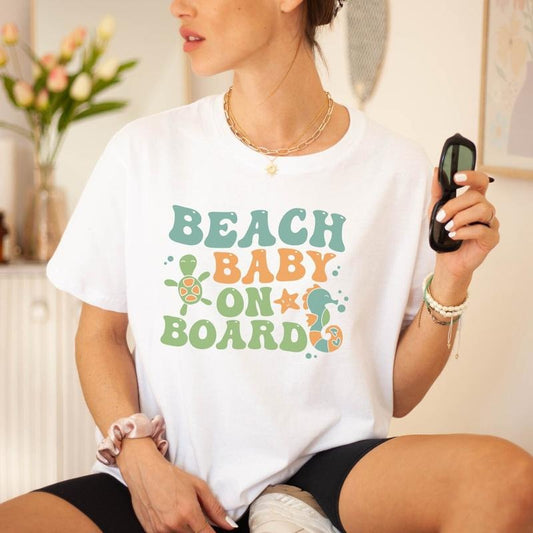 Beach Baby On Board Shirt, Pregnancy Announcement Shirt, Summer Baby Reveal Shirt, Pregnant Mom Vacation Shirt, Maternity Shirt for Mom