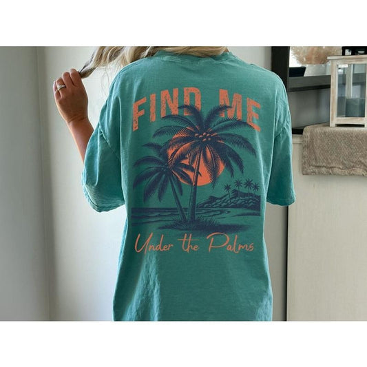 Beach Summer Tropical T-shirt Back Design Beachwear Island Distressed Vintage Style Graphic Top Travel Vacation Sunset Shirt