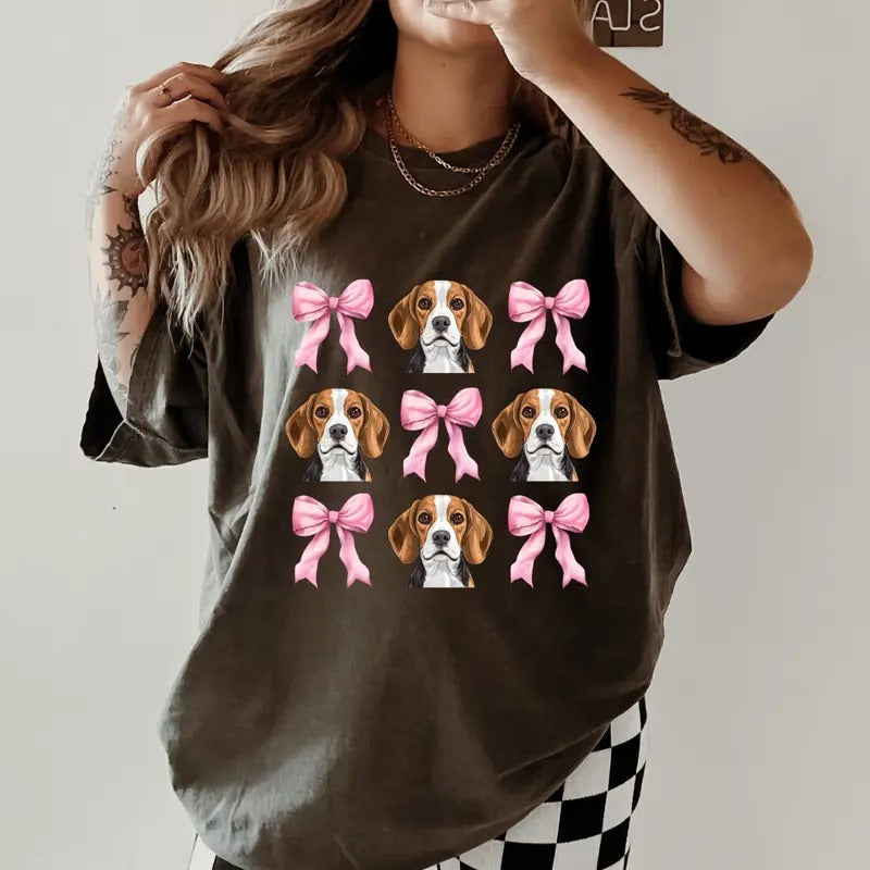 Beagle with bows Shirt ~ Unisex Apparel Relaxed Fit Printed In The USA Clothing Womenswear Casual Comfort Cotton Top Athletic Boho Chic