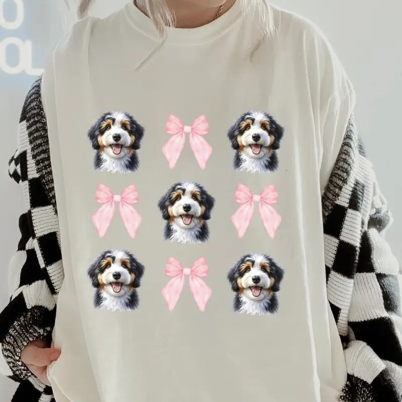 Bernedoodle and bows Shirt~ Unisex Apparel Relaxed Fit Printed In The USA Clothing Womenswear Casual Comfort Cotton Top Athletic Boho Chic
