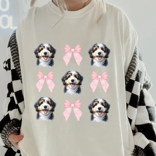 Bernedoodle and bows Shirt~ Unisex Apparel Relaxed Fit Printed In The USA Clothing Womenswear Casual Comfort Cotton Top Athletic Boho Chic