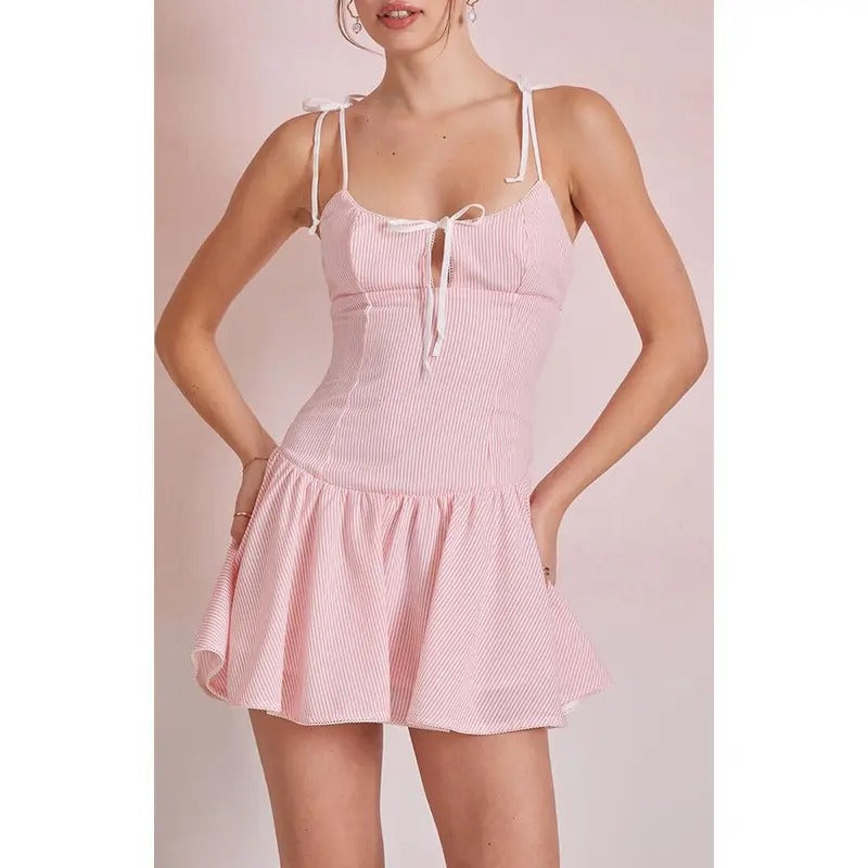 Beverly and Beck Women's Emery Striped Tie Front Mini Dress