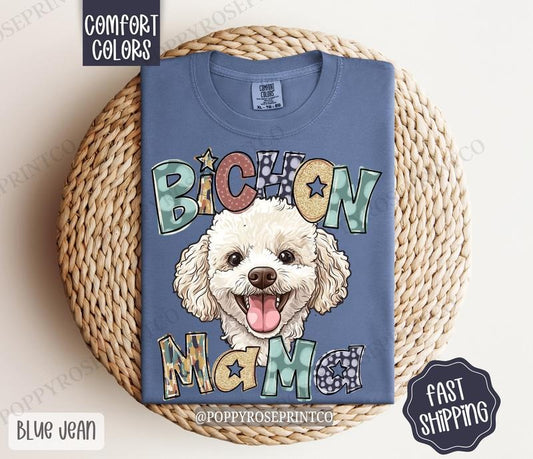 Bichon Mama Comfort Colors, Dog Mom Tee, Cute Bichon Frise Mama Women's Tshirt