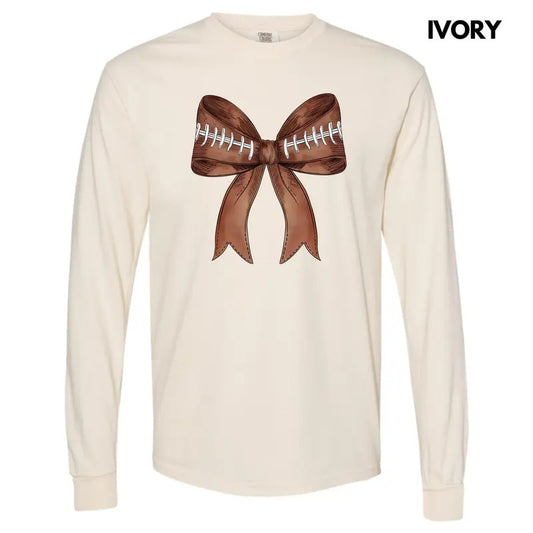 Big Football Bow Long Sleeve Comfort Colors T-Shirt 'NLB'