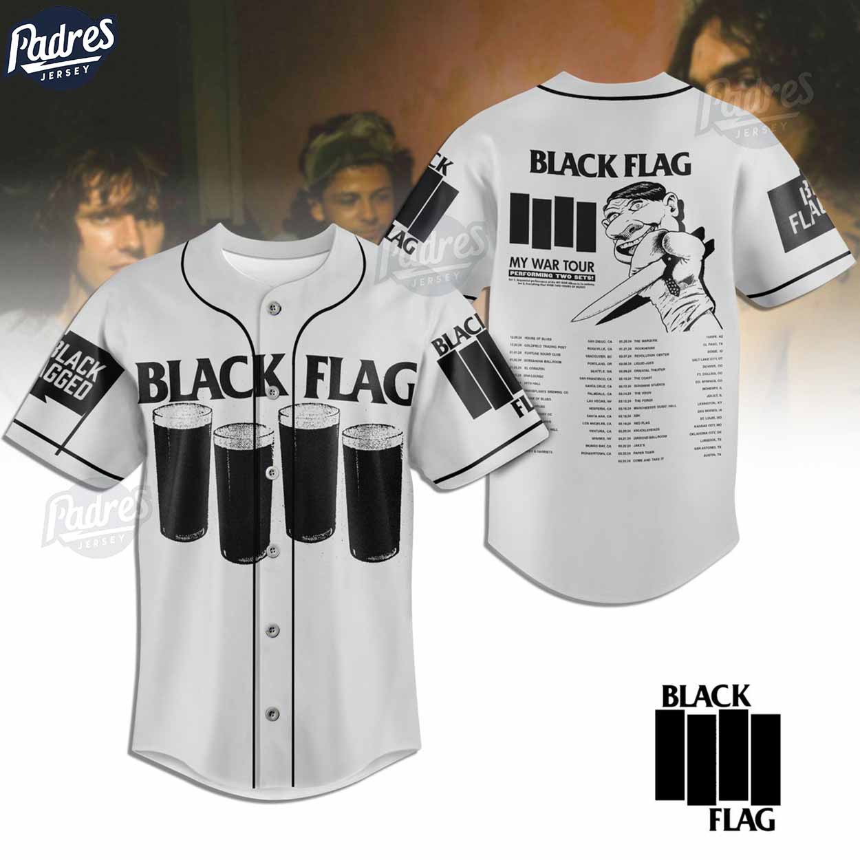 Black Flag Band My War Tour 2024 Custom Baseball Jersey Shirt - Padres Jersey Oasis: Elevate Your Baseball Style Game