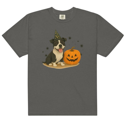 Black and White Pitbull Halloween Witchy Dogs Shirt ~ Unisex Apparel Relaxed Fit Printed In The USA Clothing Womenswear Casual Comfort Cotton Top Athletic Boho Chi
