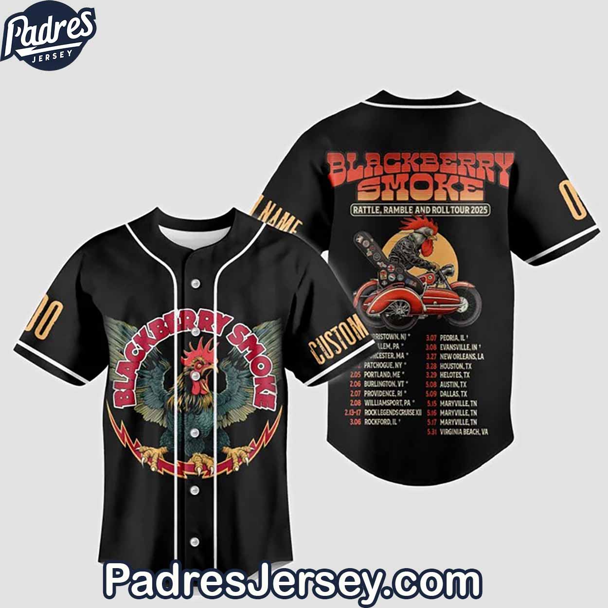 Blackberry Smoke Baseball Jersey Outfit- Rattle, Rattle And Roll Tour 2025 - Padres Jersey Oasis: Elevate Your Baseball Style Game