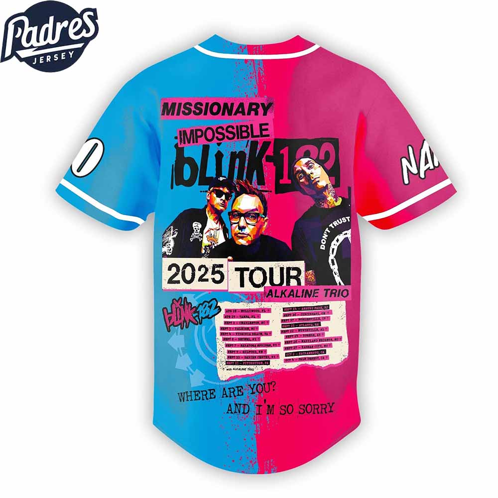 Blink-182 Missionary Impossible 2025 Tour Personalized Baseball Jersey - Padres Jersey Oasis: Elevate Your Baseball Style Game