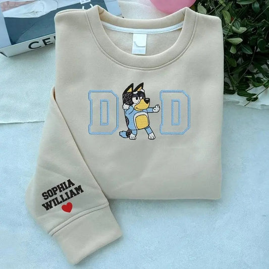 Blue Dog Embroidered Sweatshirt, Custom Embroidered Father's Day, Blue Dog Family Embroidered Shirt, Embroidered Dad Blue Dog Hoodie