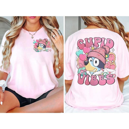 Bluey Cupid Vibes Valentine Day Sweatshirt, Bluey And Bingo Valentine Couple Shirt, Bluey Family Shirt, Bluey Bingo Shirts, Valentine day gift,  Bluey Mum Dad Shirt, Bluey Sweatshirt