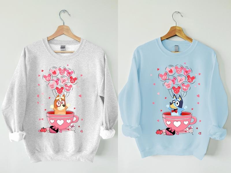 Bluey Dog and Friends Valentine Day Sweatshirt, Bluey Happy Valentine Hoodie, Bluey And Bingo Valentine Couple Shirt, Bluey Mum Dad Shirt, Bluey Family Shirt