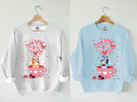Bluey Dog and Friends Valentine Day Sweatshirt, Bluey Happy Valentine Hoodie, Bluey And Bingo Valentine Couple Shirt, Bluey Mum Dad Shirt, Bluey Family Shirt