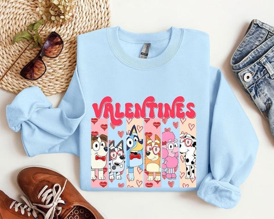 Bluey Dog and Friends Valentine Day Sweatshirt, Bluey Happy Valentine Hoodie, Valentine Love Hoodie, Valentine Day Hoodie