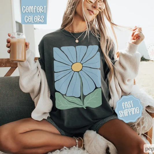 Boho Floral 4 Shirt Comfort Colors, Wildflower Tshirt, Boho Tee, Oversized Women's Shirt, Floral Abstract Tee