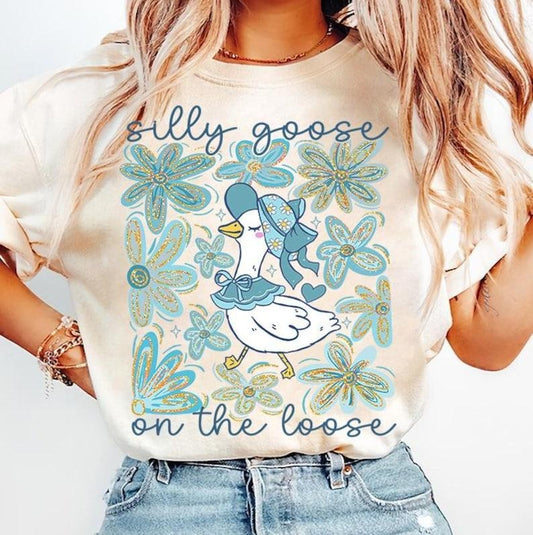 Boho Floral Goose, Spring Floral T-Shirt, Classic Retro Graphic Unisex Tee Gift For Men and Women
