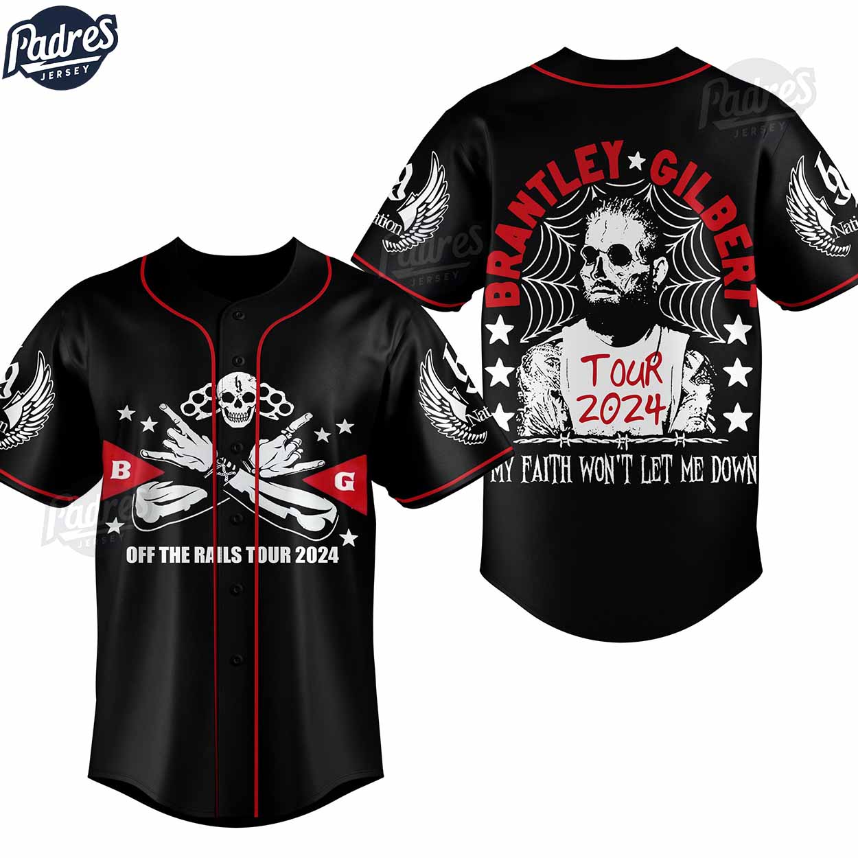 Brantley Gilbert Off The Rails Tour 2024 Custom Baseball Jersey - Padres Jersey Oasis: Elevate Your Baseball Style Game