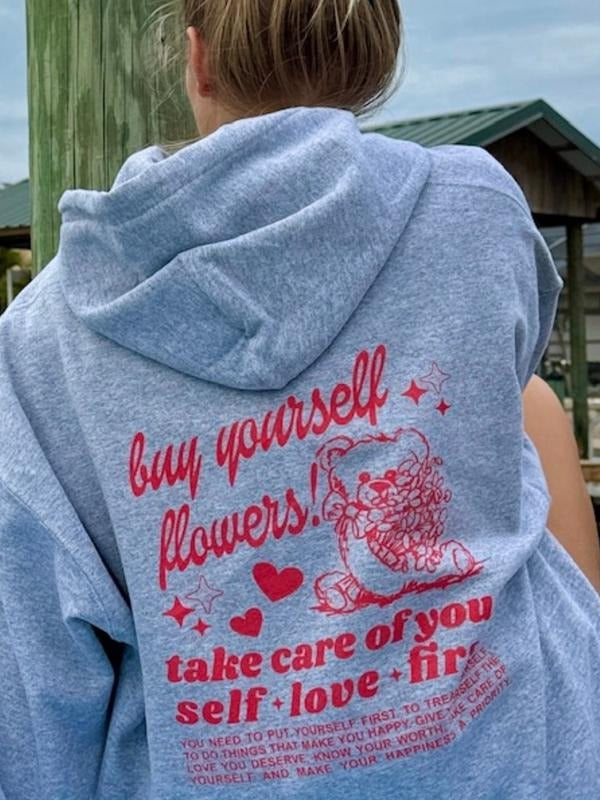 Buy Yourself Flowers Cotton Casual Hoodie Unisex True to Size Womenswear Oversized