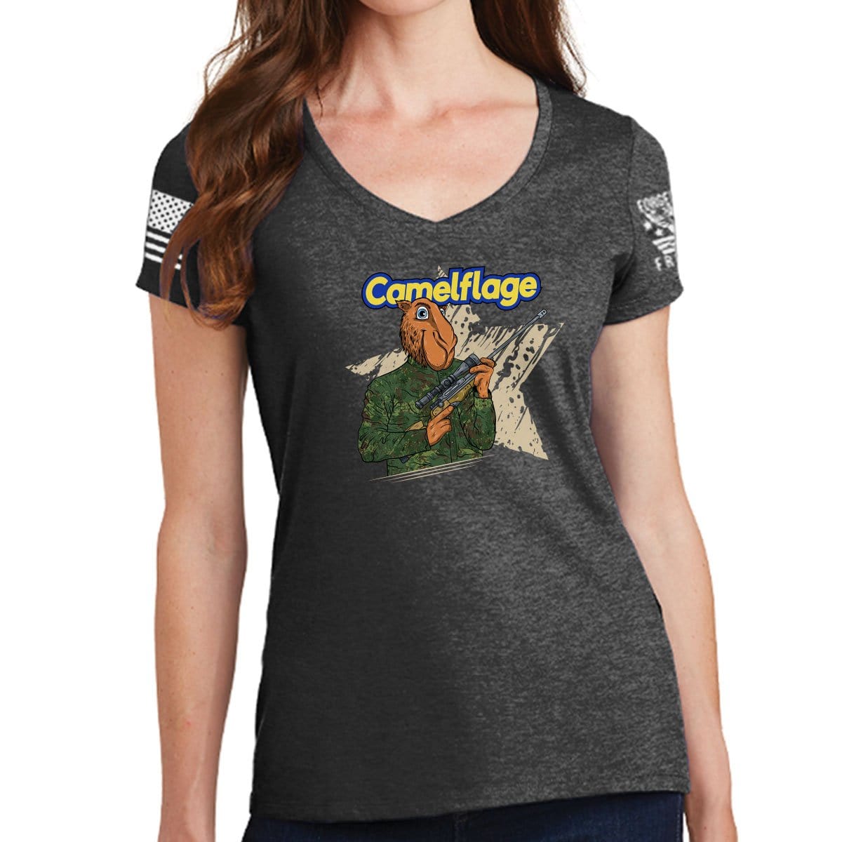 Ladies Camelflage V-Neck T-shirt