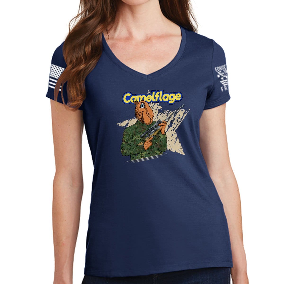 Ladies Camelflage V-Neck T-shirt