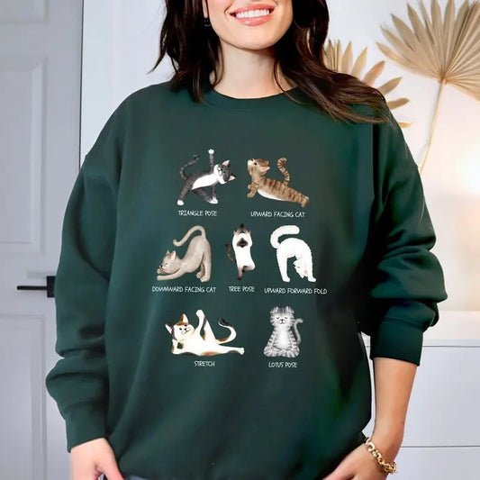 Cat Yoga Poses Sweater, Namaste Yoga Cat Sweatshirt, Cute Yogi Cat Longsleeve, Meditation Cat Crewneck