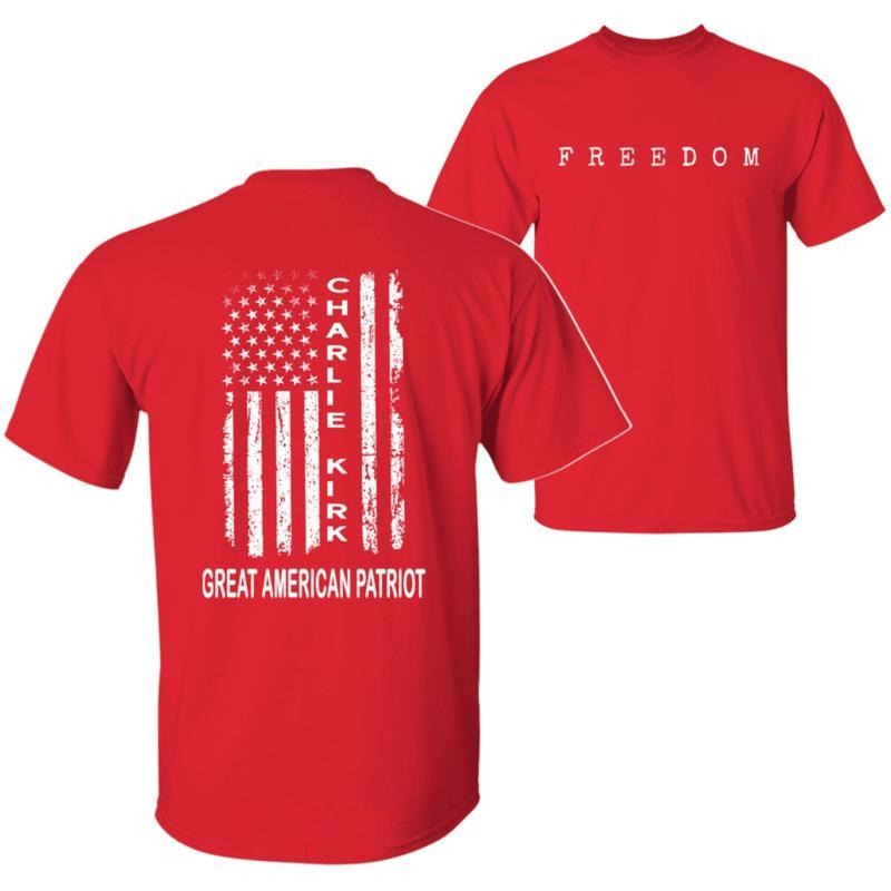 Charlie Kirk Freedom A True American Patriot with US Flag Graphic T-Shirt, Wear Red on October 14th as Charles James Kirk Day Tee, Charlie Kirk Birthday Shirt, Graphic Design Unisex Cotton T-shirt for Men for Women Menswear Womenswear