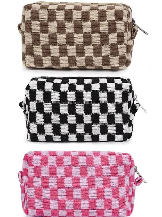 Checkered Makeup Cosmetic Pouch Bag, Zipper Pouch Travel Cosmetic Organzier for Women, Versatile Daily Bag for Storage