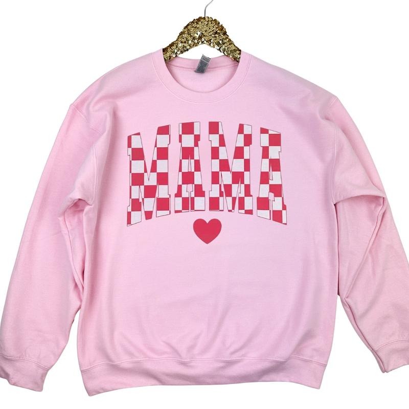 Checkered Mama Gildan Sweatshirt -- LIGHT PINK
