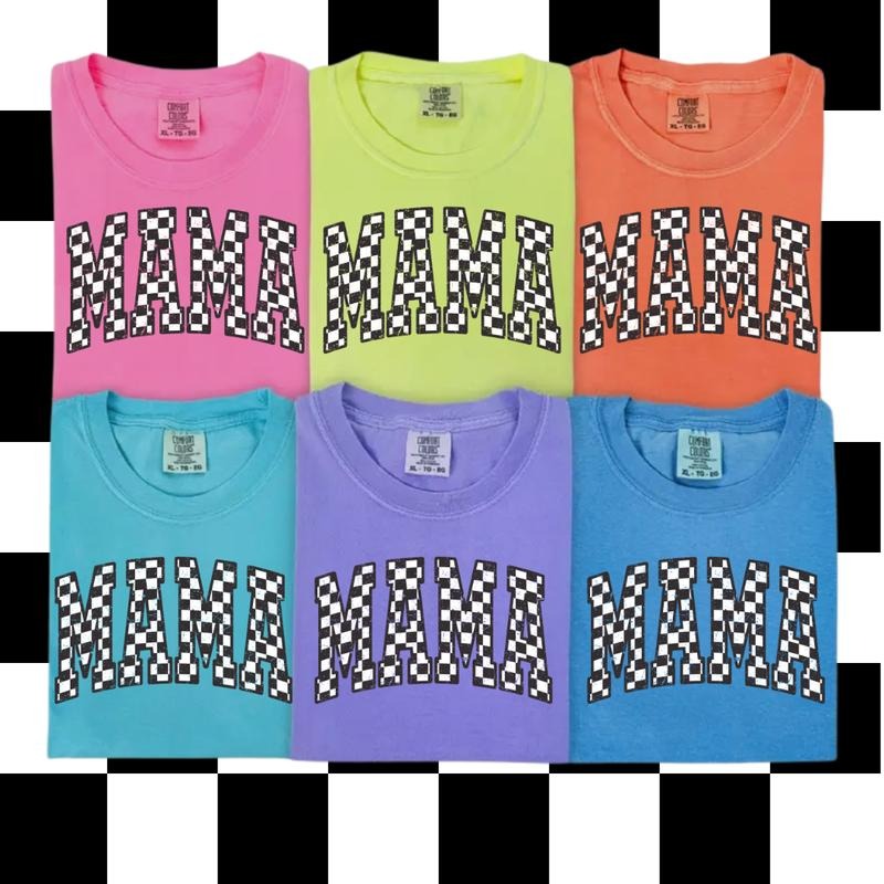 Checkered Mama Graphic Tee Cotton Poly Blend for Comfortable Everyday Wear Short Sleeve Crew Neck Casual Summer Top Women's Wear