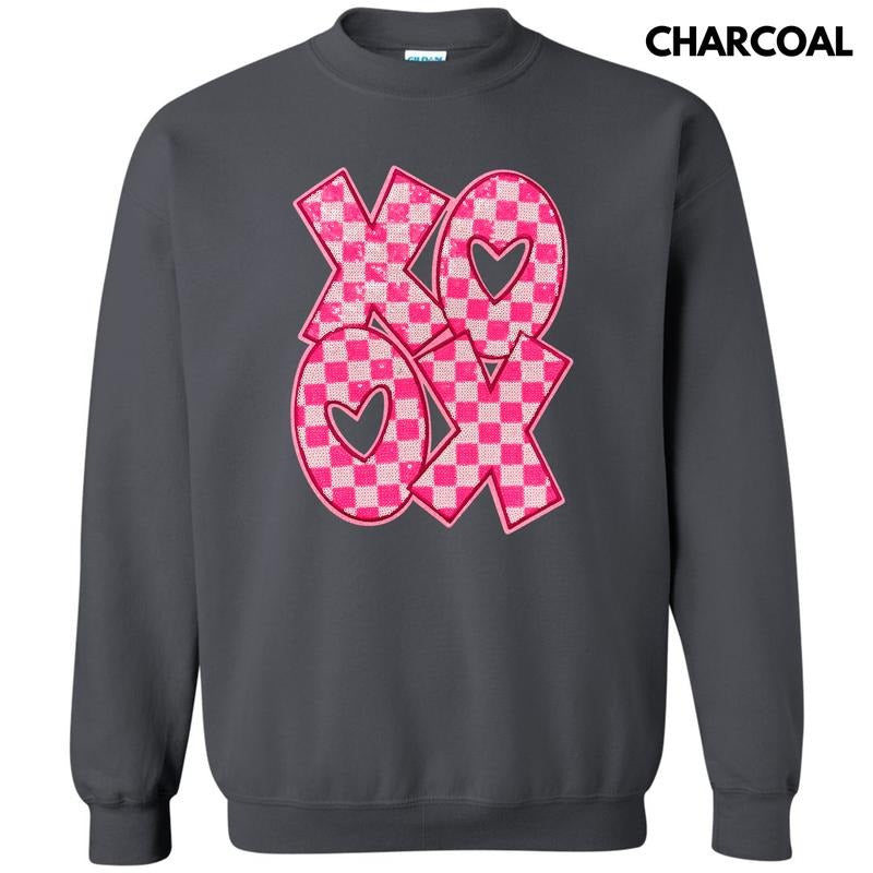 Checkered XOXO Sequin Patch Sweatshirt