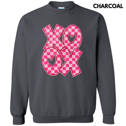 Checkered XOXO Sequin Patch Sweatshirt
