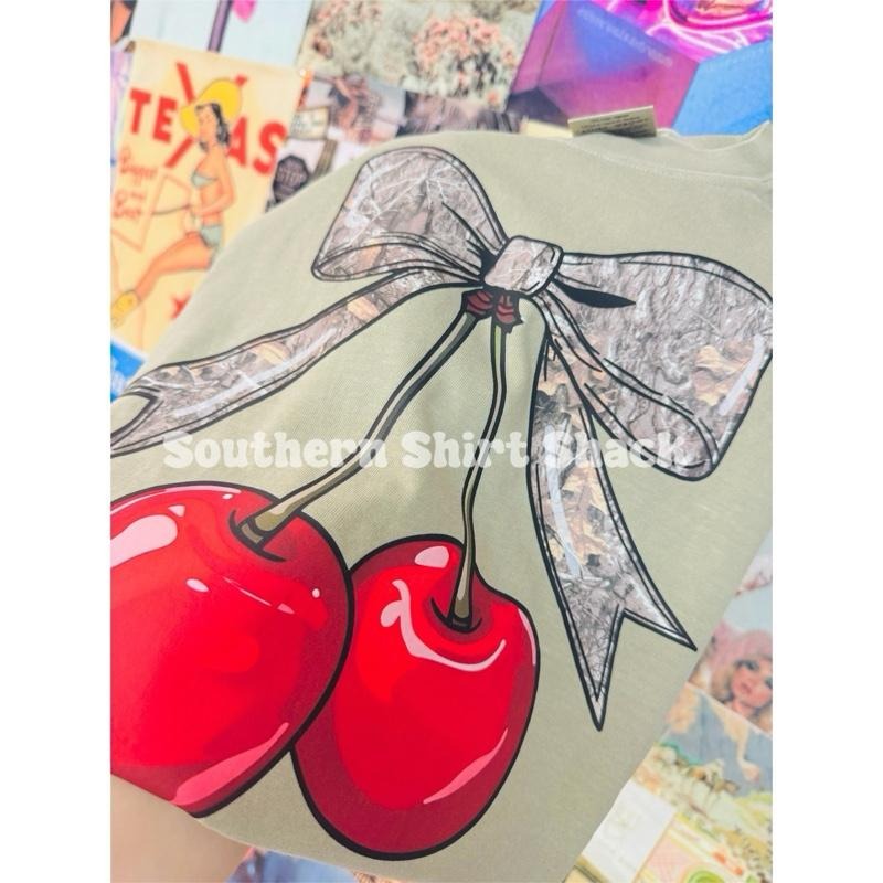 Cherrybomb Camo Bow T shirt  | Khaki comfort colors t shirt | Cute Camo T shirt | Comfort Colors Shirt