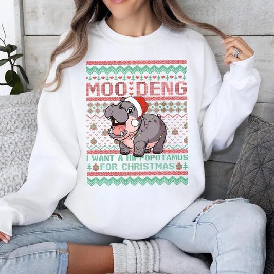 Christmas Moo Deng Shirt, I Want A Hippopotamus For Christmas Shirt,  Womenswear Hoodie