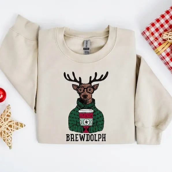 Christmas Sweatshirt, Christmas Coffee Sweater, Reindeer Sweatshirt, Christmas Holiday Party Hoodie, Brewdolph Sweatshirt, Coffee Lover Gift  T-shirt, sweater and Hoodie