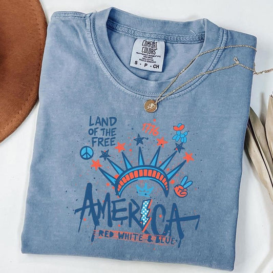 Comfort Colors 4th of July Statue of Liberty Shirt, Graffiti America Shirt, America 4th of July T-Shirt, USA America Flag Unisex T-Shirt