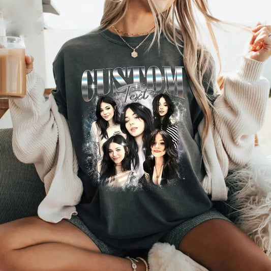 Comfort Colors Custom Your Own Shirt, Custom Bootleg Tee, Custom Photo Vintage Graphic 90s Shirts, Custom Girlfriend Tee, Insert Your Design Top Womenswear Top Womenswear Streetwear Casual Crewneck Tshirt Summer Shortsleeve Black