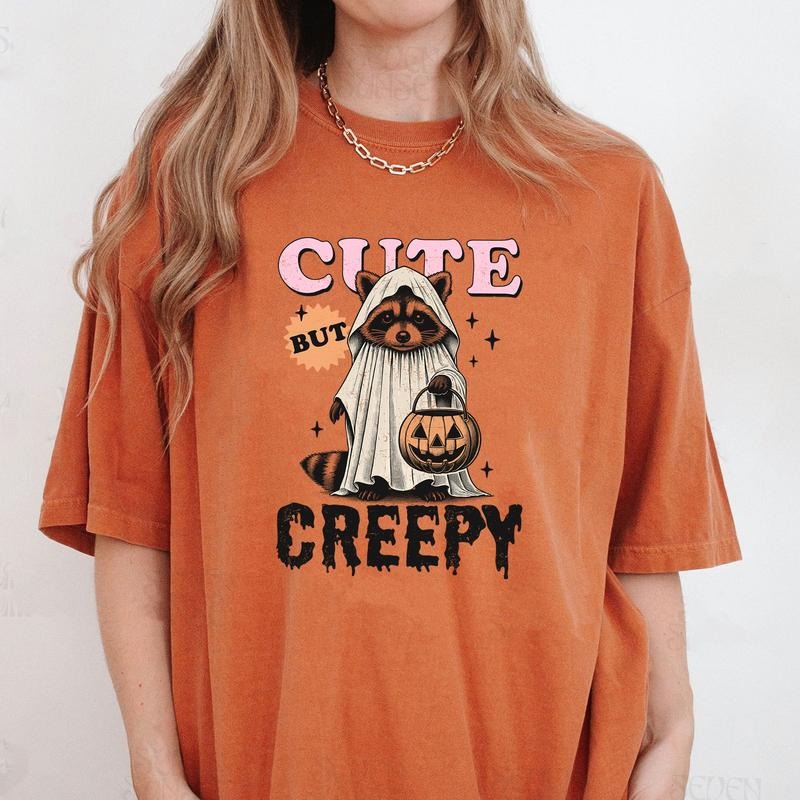 Comfort Colors Cute But Creepy Shirt, Halloween Raccoon T-Shirt, Raccoon Ghost T-Shirt, Funny Raccoon Shirt, Pumpkin Halloween