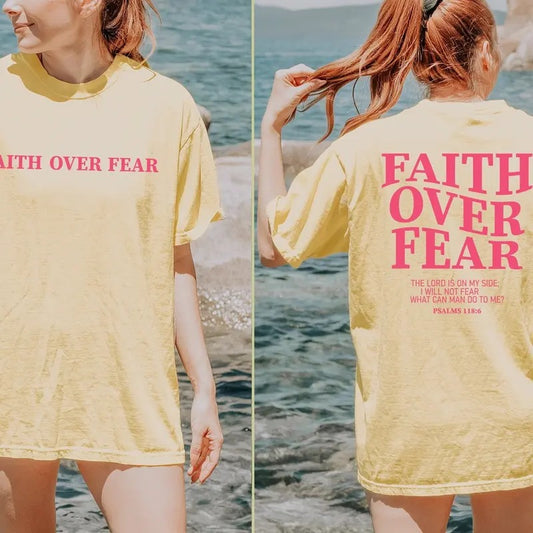 Comfort Colors Faith Over Fear Christian Shirt, Jesus Shirts, Trendy Shirt, Bible Verse Shirt, Aesthetic Clothes, Christian Womenswear Tee