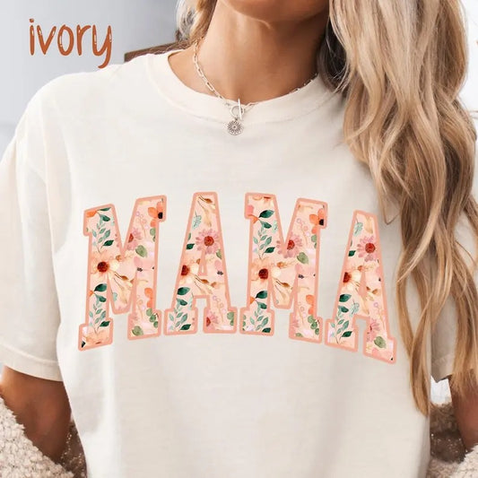 Comfort Colors Floral Mama Shirt, Cool Mom T-shirt, Oversized Mom Tee, Comfort Colors Flowered Mama Shirt, Gift